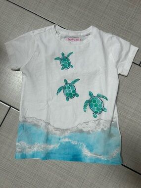 Crewcuts White & Aqua Turtle Graphic Short Sleeve Tee